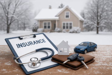 Picture of house insurance tools with house in background