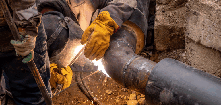 plumber working on septic tank